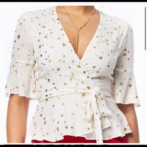 Love + Wander White Wrap Blouse with gold stars